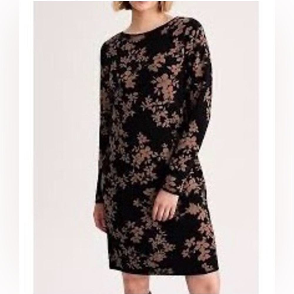 J. Jill Long Sleeve Floral Jacquard Sweater Dress Women’s Size L Petite